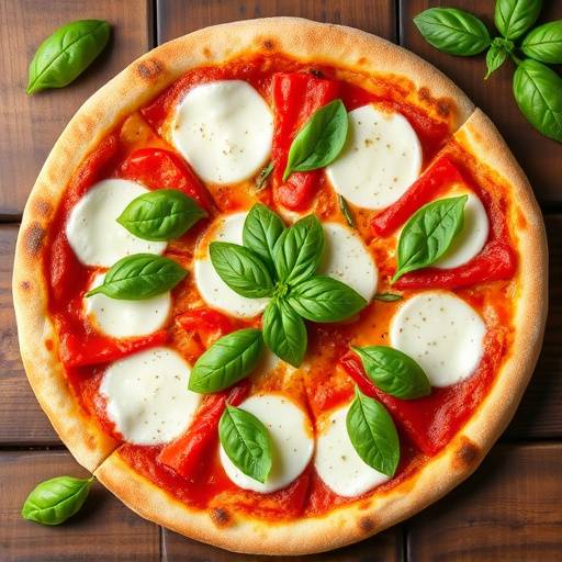 Una pizza margherita appena sfornata, con mozzarella filante, pomodoro fresco e basilico profumato